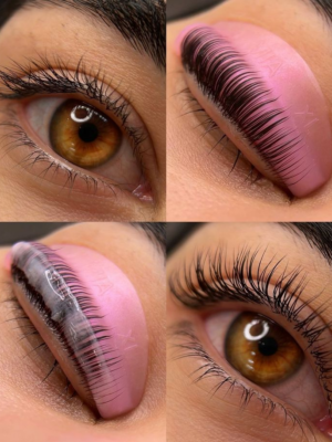 Aplicación precisa sobre molde de silicona extura crema antigoteo aplicada sobre molde de silicona en lifting de pestañas